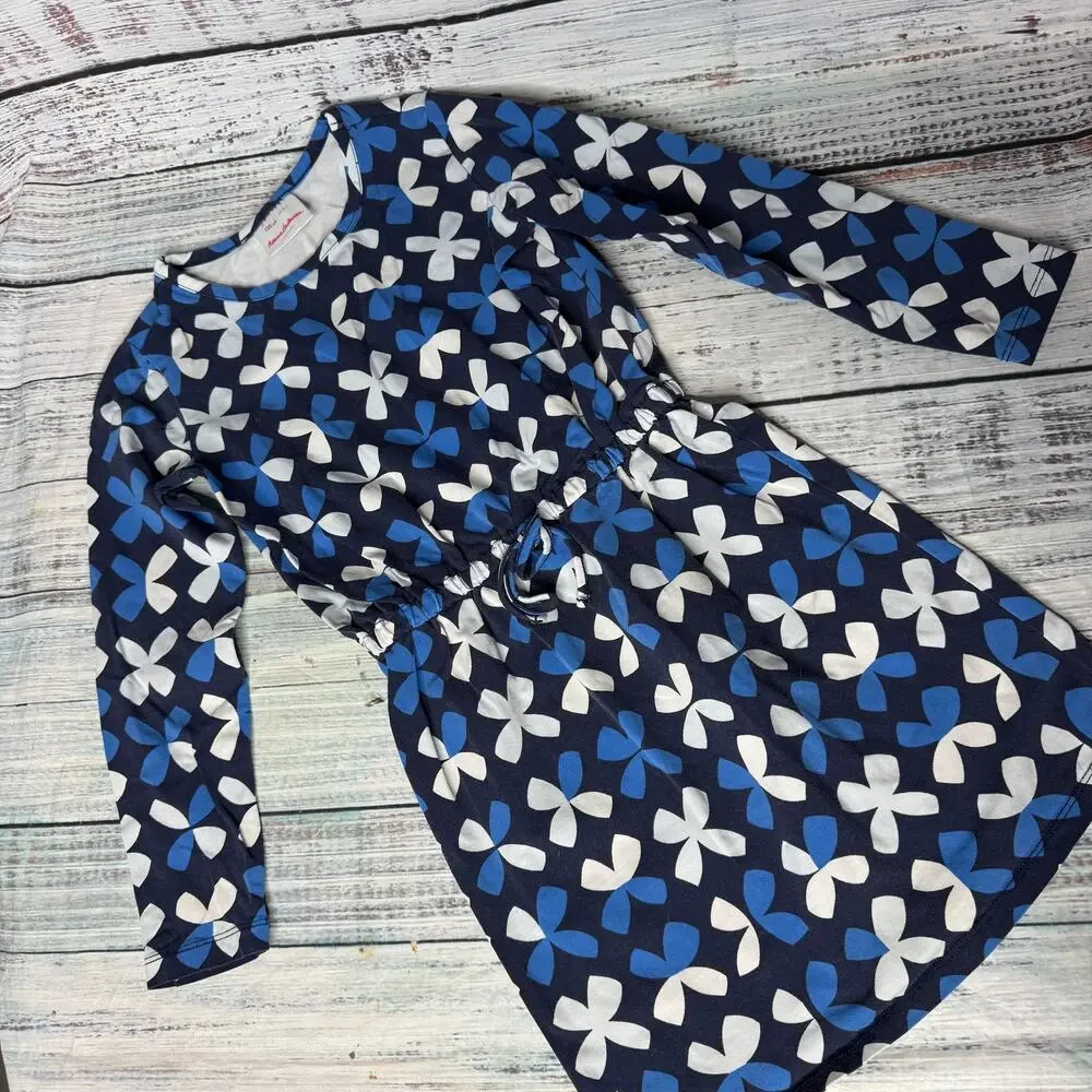 Hanna Anderson Little Girls Blue Print Dress Long Sleeve 6-7